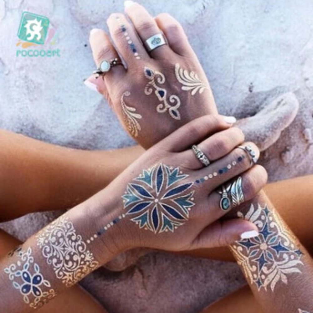 3 sheets Golden White Temporary Tattoo - Picture 9 of 16